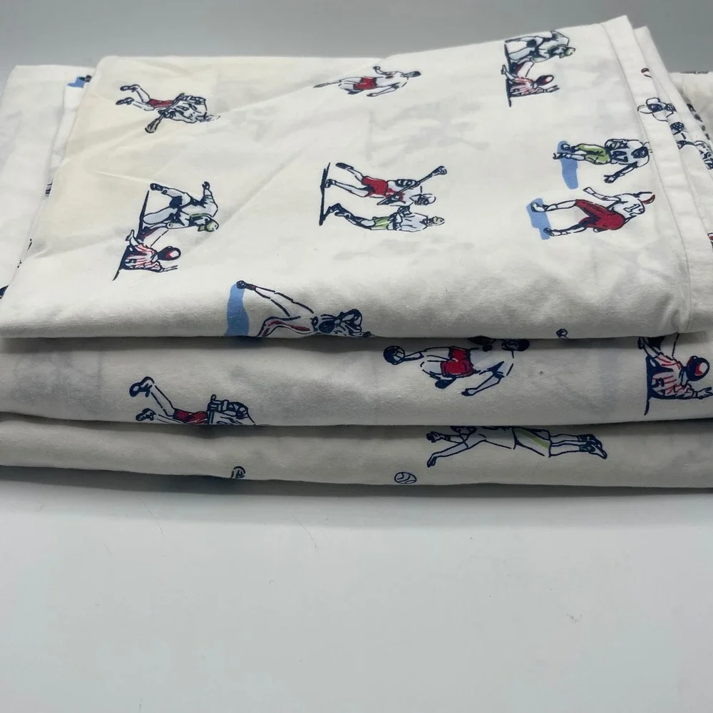 Pottery Barn All Star Sports Sheet Set Organic Cotton Football Soccer Lacrosse